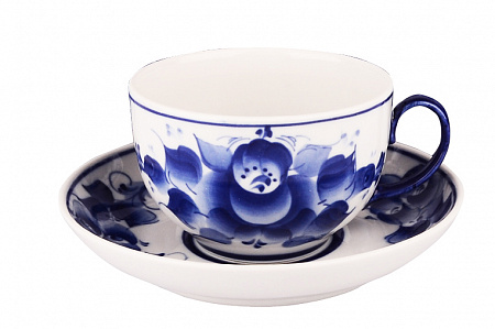 Чашка чайная с блюдцем 210 мл Янтарь Роза | Гжельская мануфактура