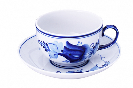 Чашка чайная с блюдцем 210 мл Янтарь Тюльпан | Гжельская мануфактура