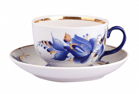 Чашка чайная с блюдцем 210 мл Янтарь Тюльпан Золото | Гжельская мануфактура